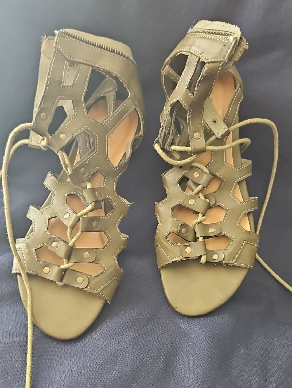 MIA Olive Lace-Up Geometric Cutout Sandals
